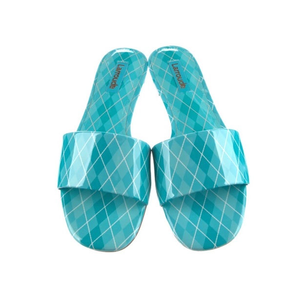 Larroude - Ivy Flat Mule Turquoise Aqcua Argyle patent leather - Picture 4 of 11
